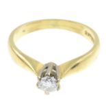 An 18ct gold diamond single-stone ring.Estimated diamond weight 0.20ct,