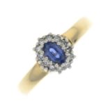 A 9ct gold sapphire and diamond cluster ring.