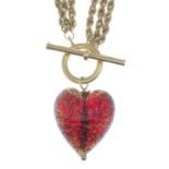 A rope-twist chain, suspending a paste heart pendant.Chain stamped 14K.