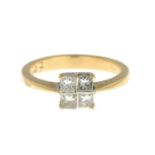 A square-shape diamond cluster ring.