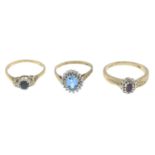 9ct gold blue topaz and diamond cluster ring,