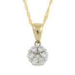 9ct gold diamond cluster pendant,