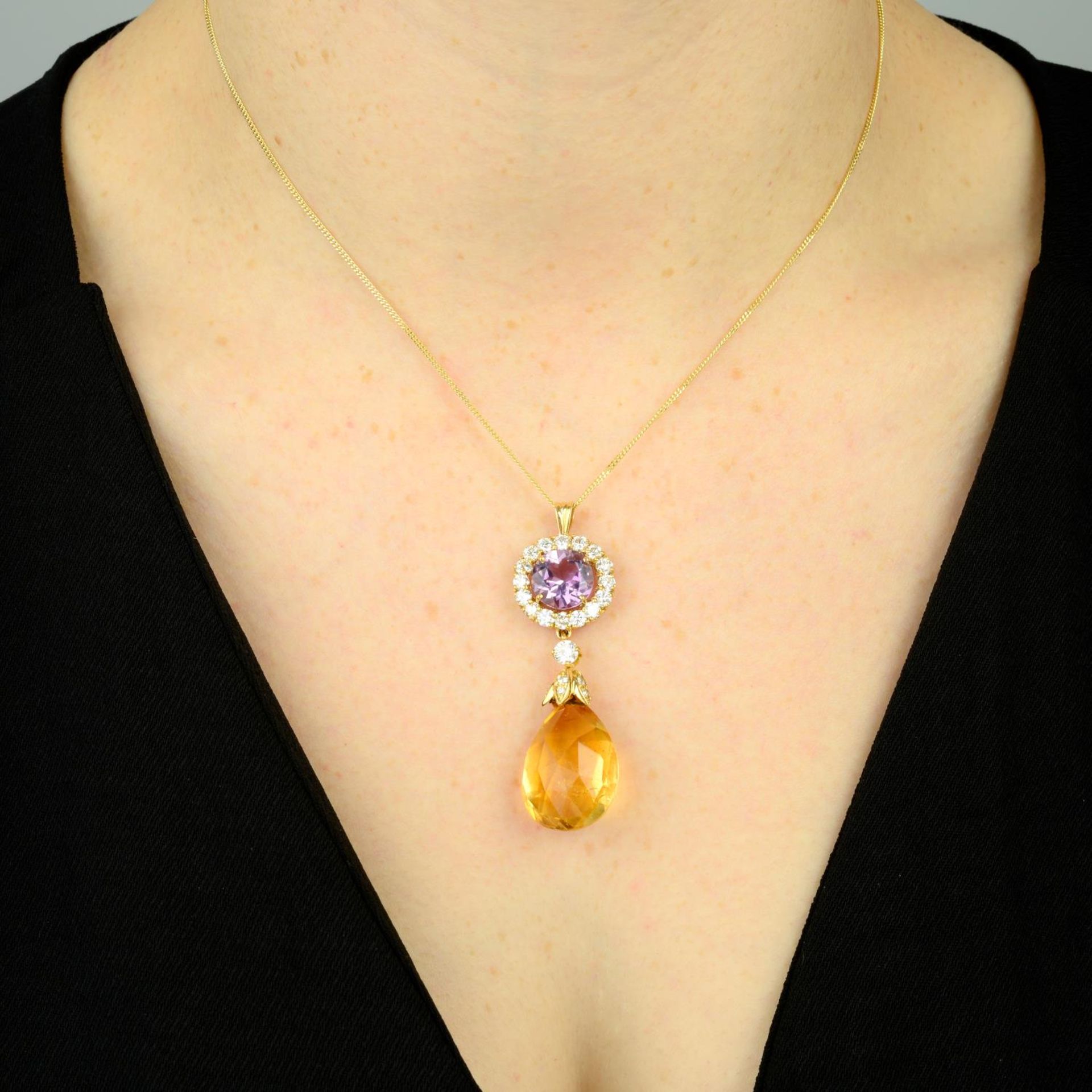 An amethyst, citrine and diamond drop pendant.Estimated total diamond weight 1.60cts, - Bild 3 aus 4