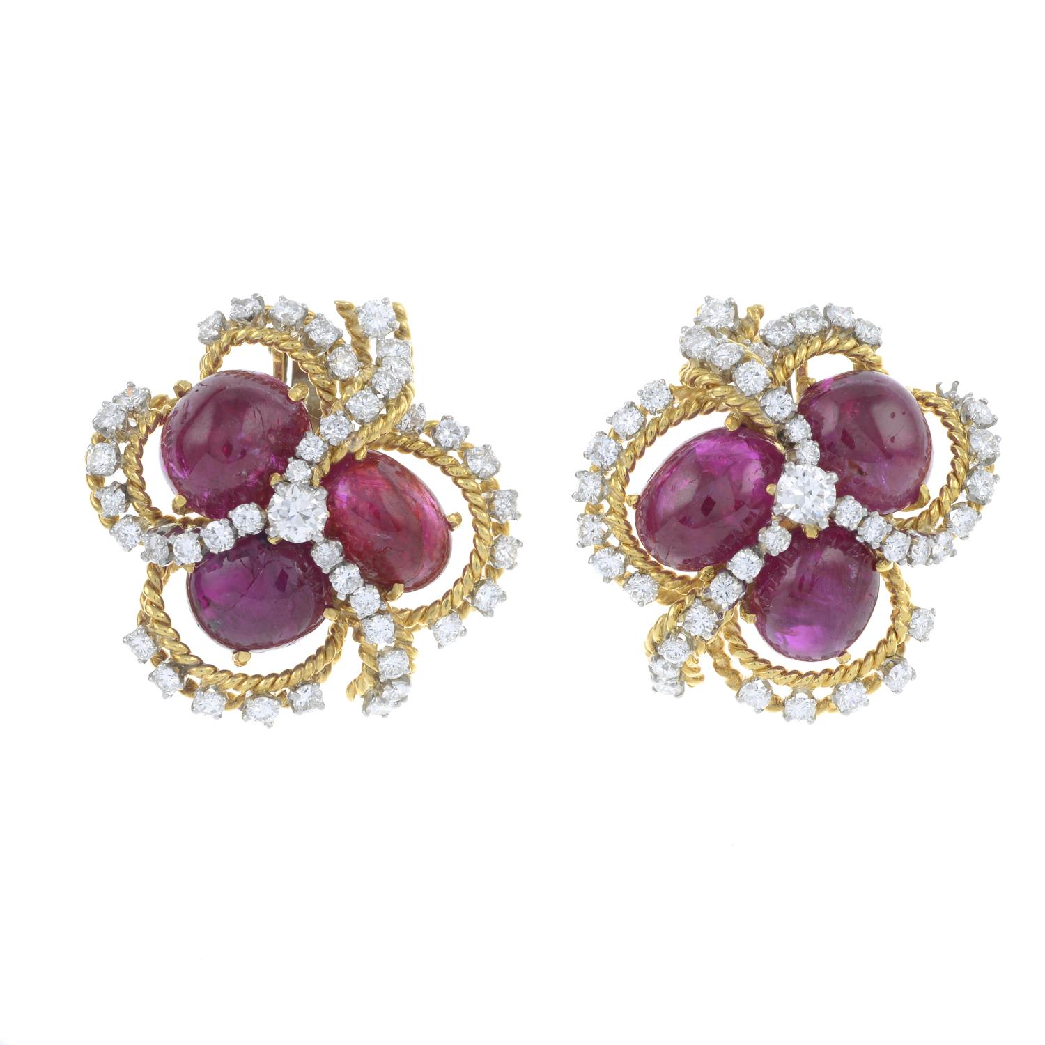 A pair of Burmese ruby cabochon and diamond earrings. - Image 2 of 4