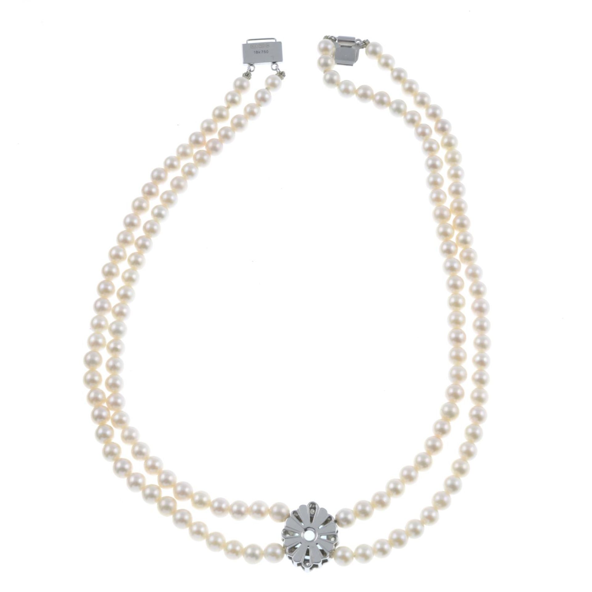 An 18ct gold aquamarine and brilliant-cut diamond highlight cultured pearl choker.Aquamarine - Bild 4 aus 6