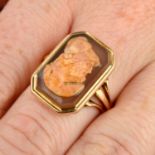 A 19th century gold hardstone cameo ring, carved to depict Ajax.Ring size Q.