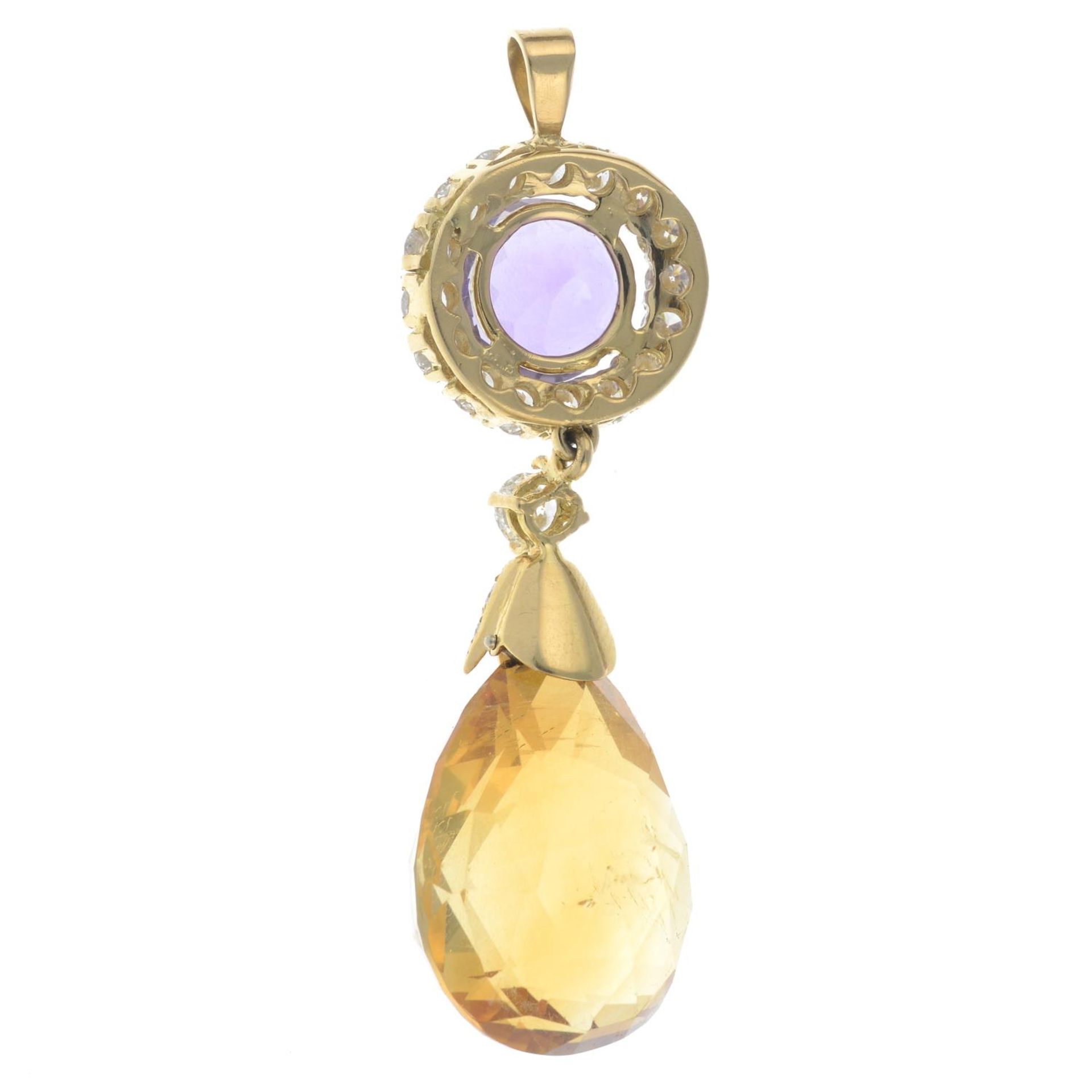 An amethyst, citrine and diamond drop pendant.Estimated total diamond weight 1.60cts, - Bild 4 aus 4