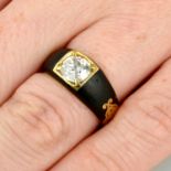 A late Victorian 18ct gold old-cut diamond and enamel mourning ring.