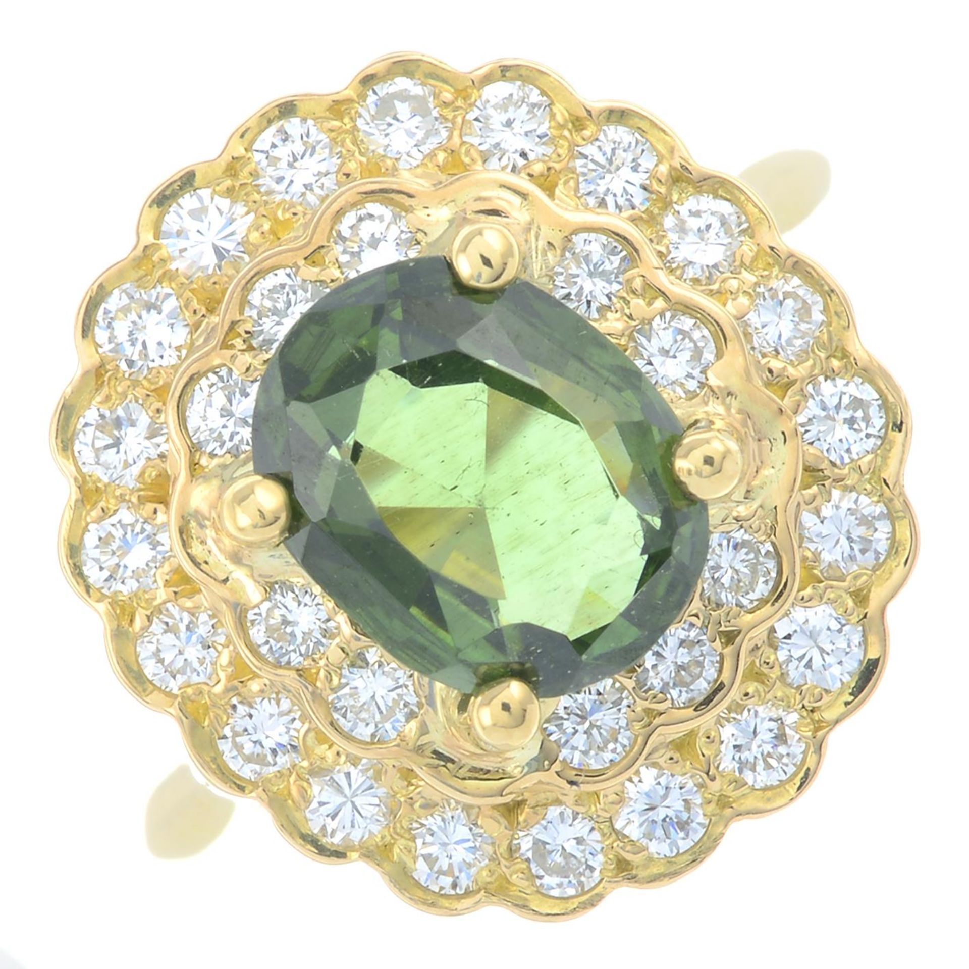 A green zircon and diamond cluster ring. - Bild 2 aus 5