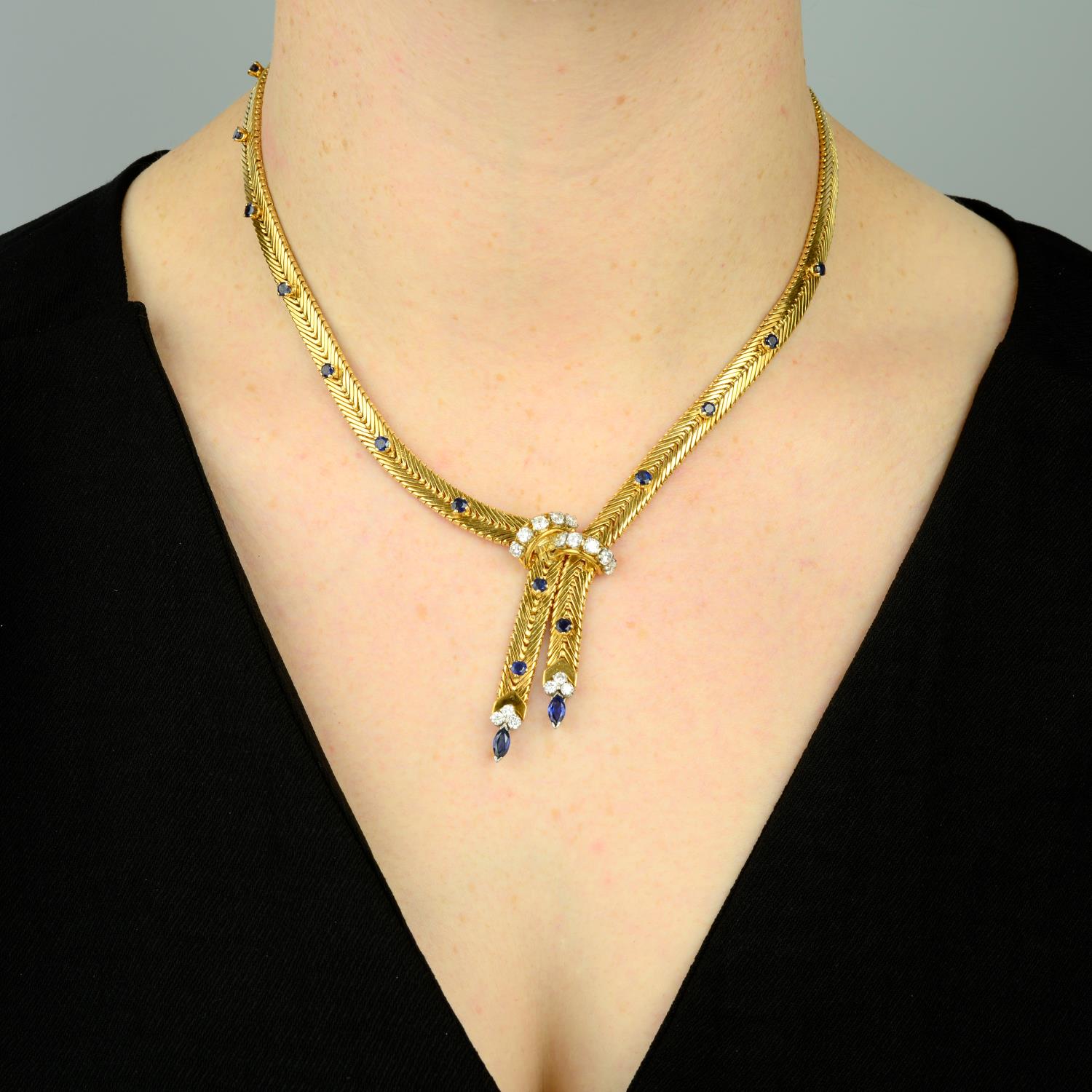 A 1960s 18ct gold sapphire and diamond necklace, by Kutchinsky. - Image 3 of 5