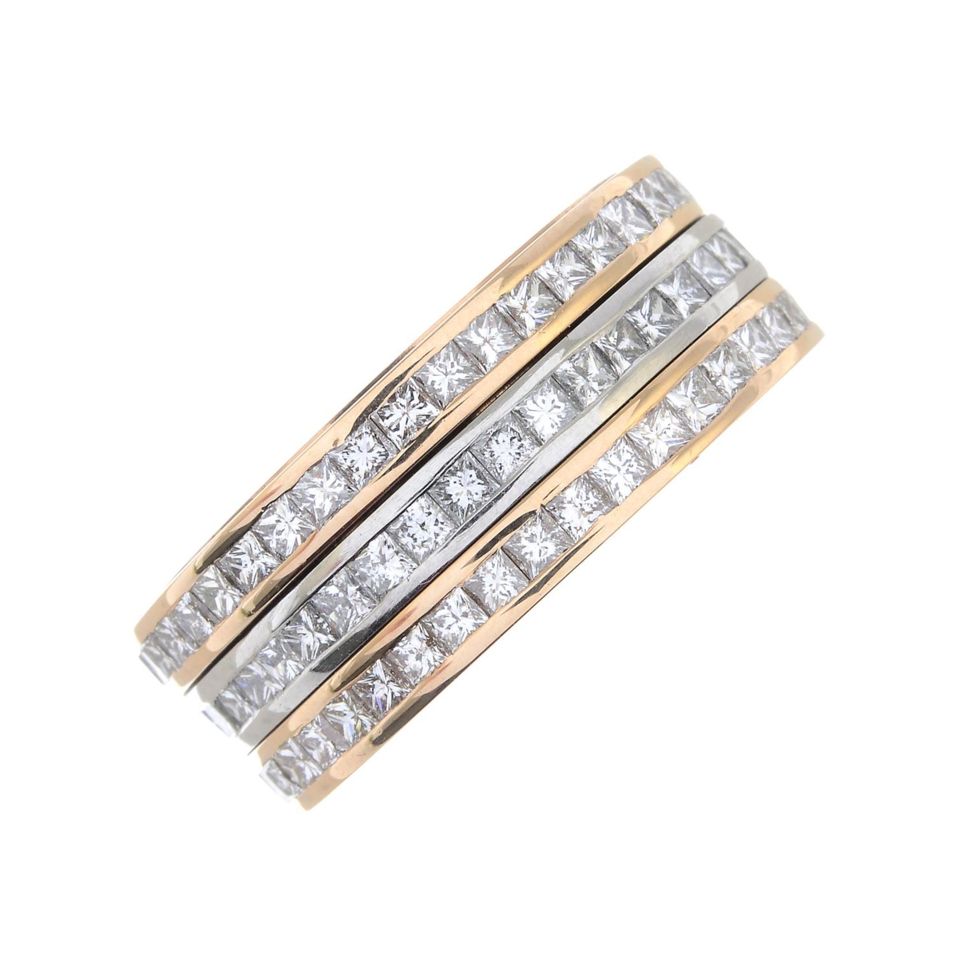 A square-shape diamond three-row rotating band ring.Total diamond weight 5.40cts, - Bild 6 aus 6