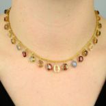 A Victorian gold graduated multi-gem fringe necklace,