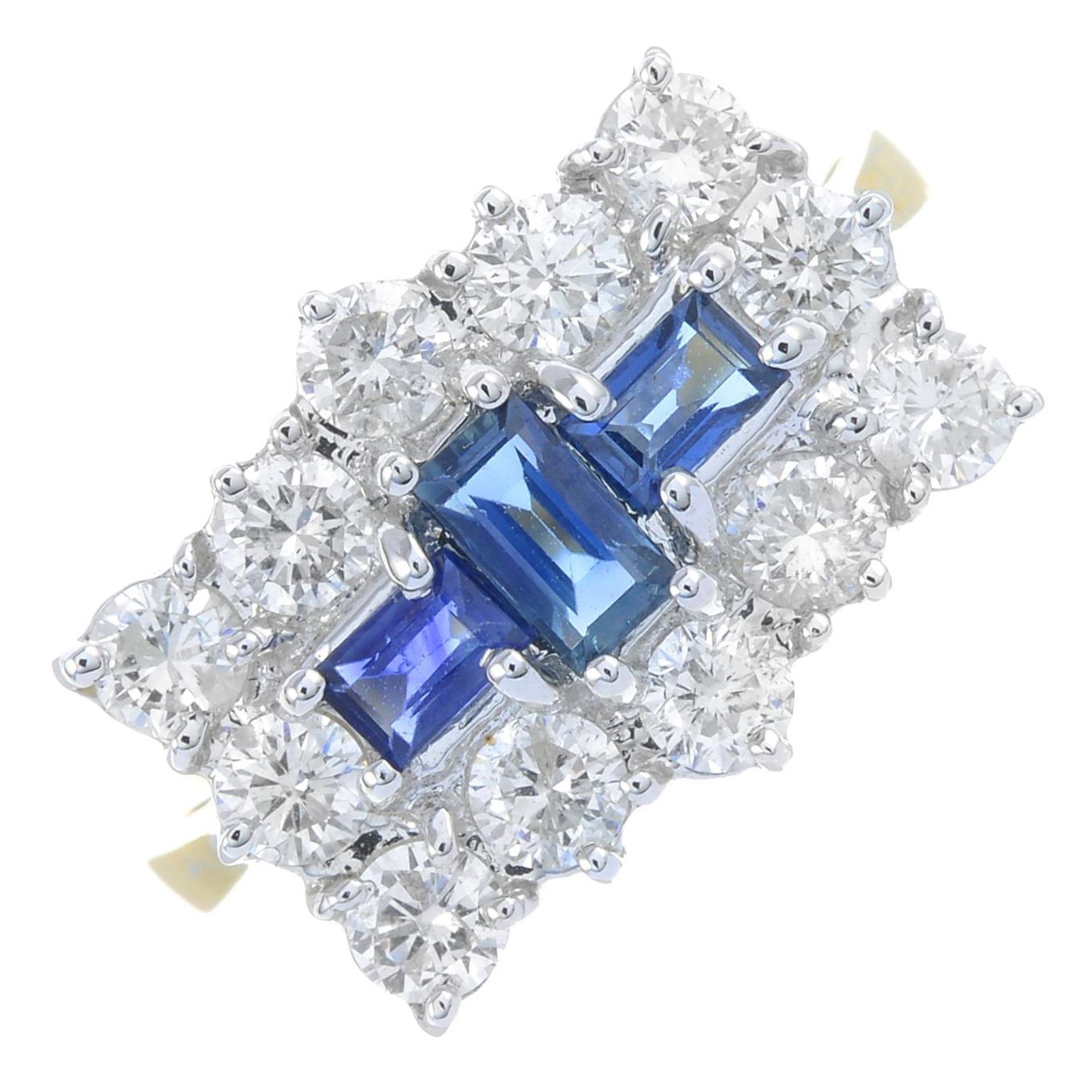 An 18ct gold sapphire and diamond dress ring.Total diamond weight 1.10cts, - Bild 2 aus 5