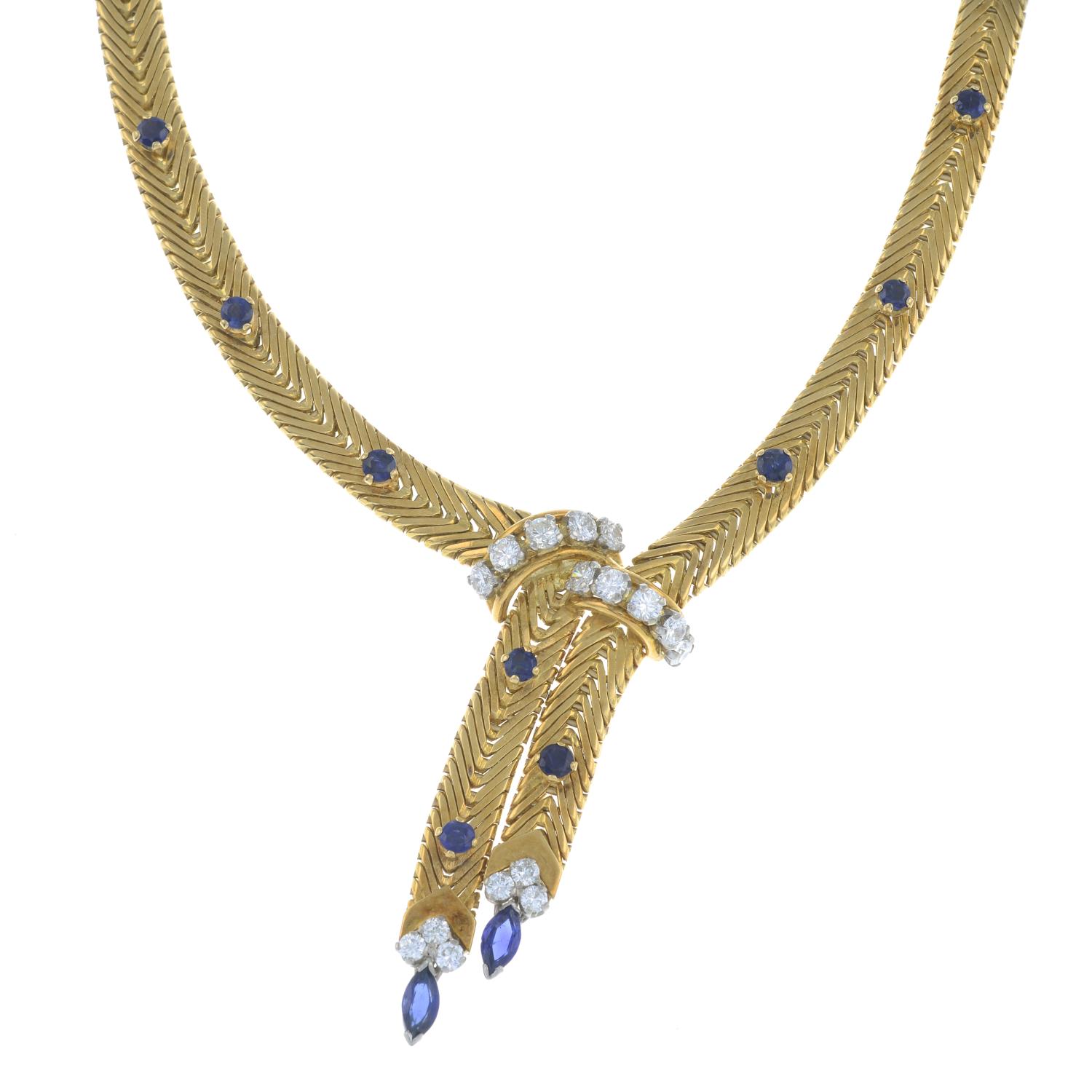 A 1960s 18ct gold sapphire and diamond necklace, by Kutchinsky. - Image 2 of 5