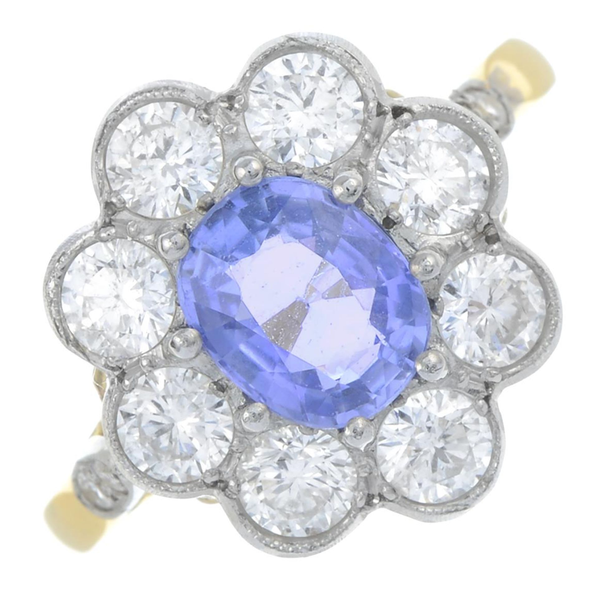 A sapphire and brilliant-cut diamond floral cluster ring. - Bild 2 aus 5