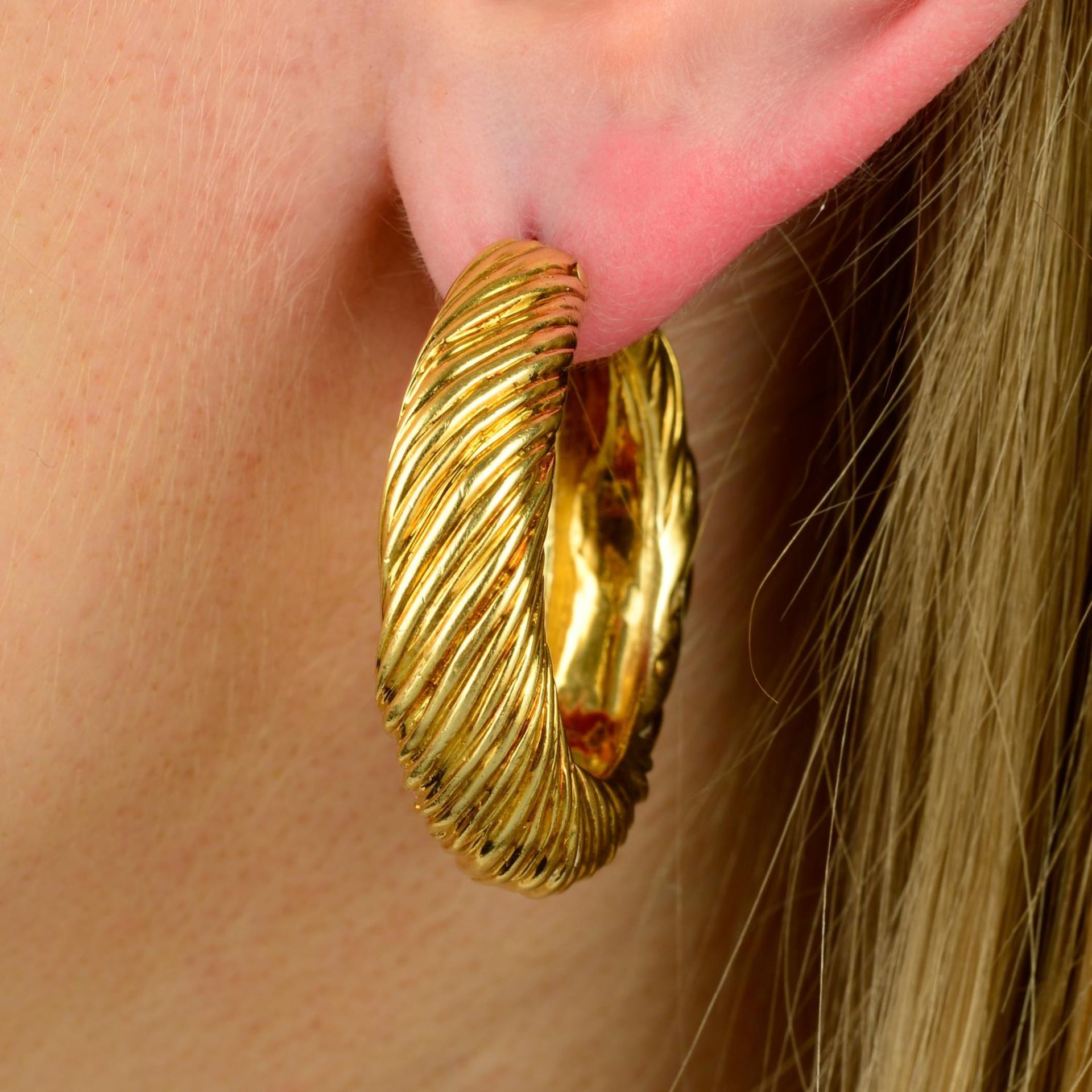 A pair of 1970s 18ct gold hoop earrings, by Kutchinsky.