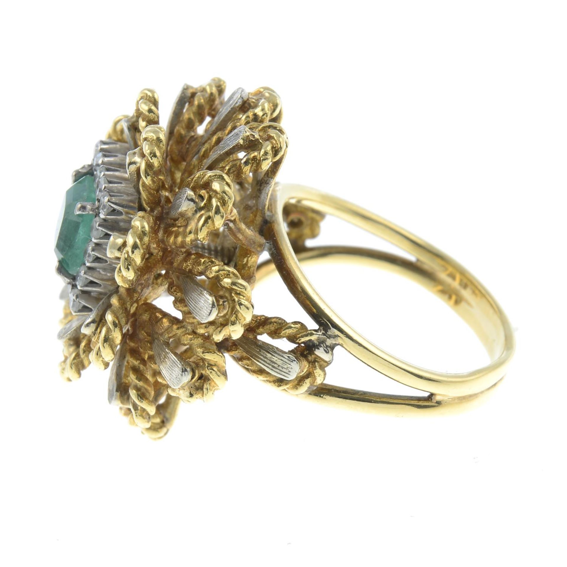 A mid 20th century emerald and diamond bi-colour floral cluster ring. - Image 4 of 5