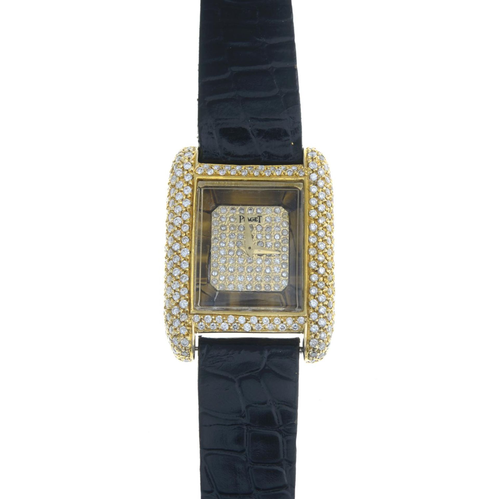 A lady's mid 20th century pave-set diamond and tiger's-eye watch, - Bild 2 aus 4