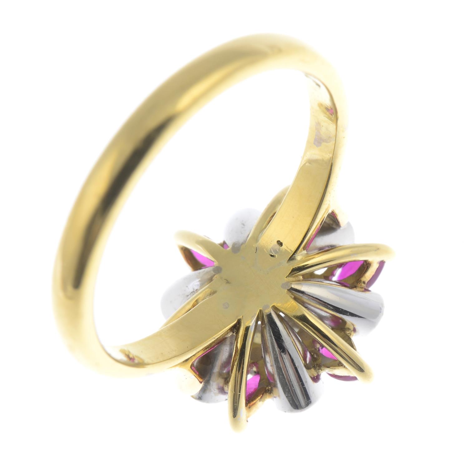 An 18ct gold old-cut diamond, ruby and brilliant-cut diamond floral cluster ring. - Image 4 of 7