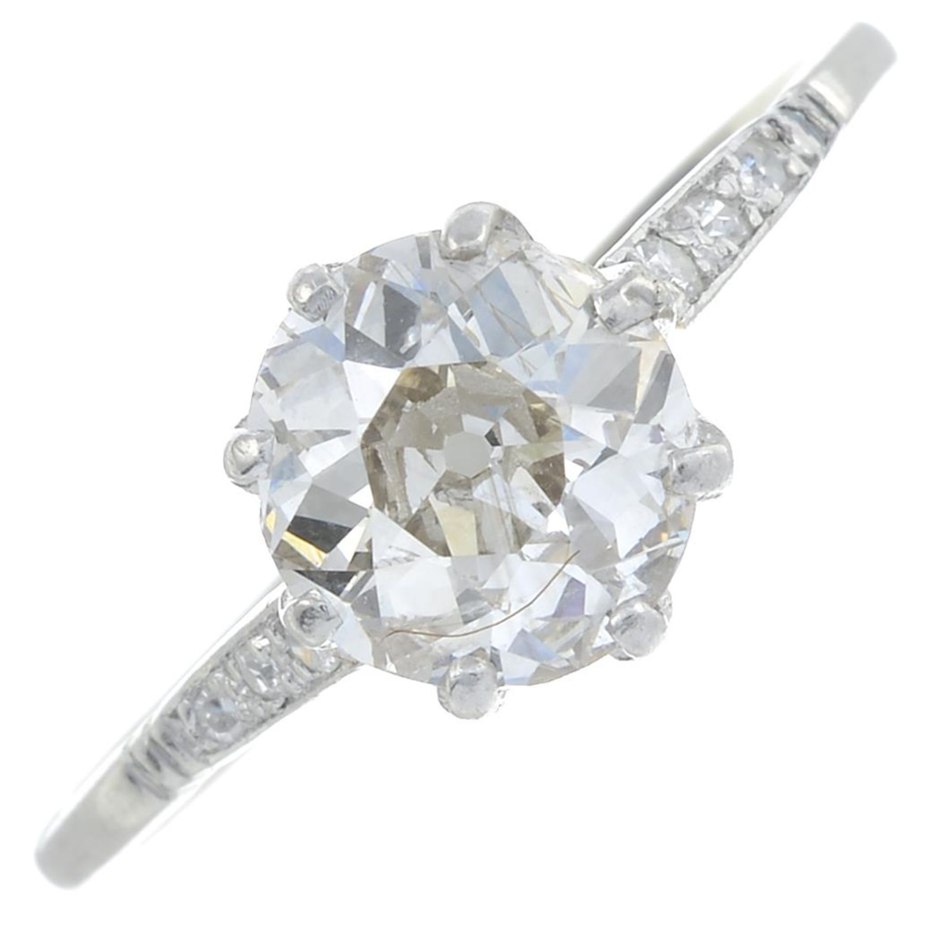 An old-cut diamond single-stone ring, with diamond shoulders. - Bild 2 aus 5