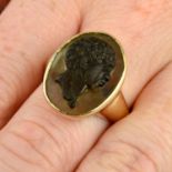A late 19th century 9ct gold hardstone cameo ring,