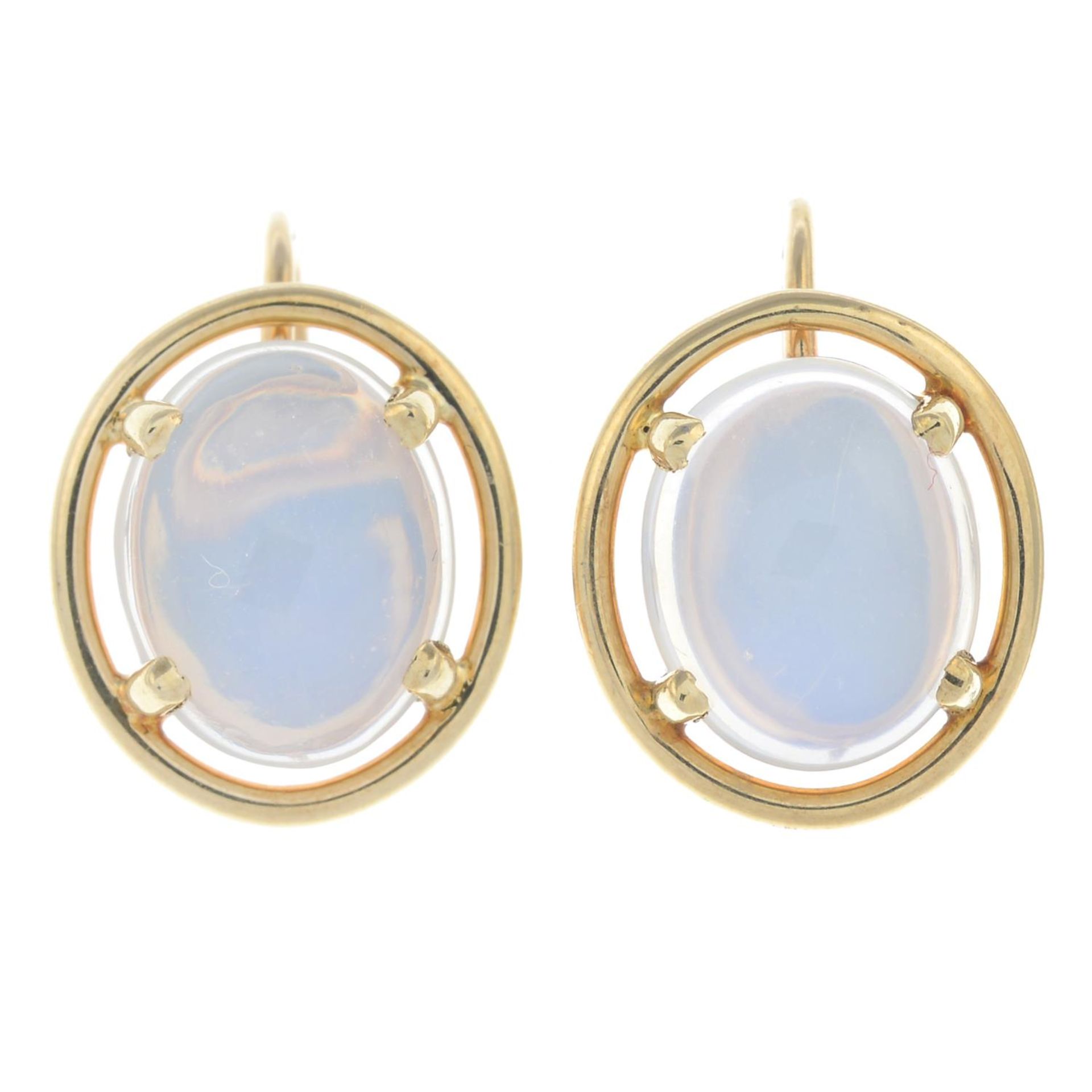 A pair of moonstone cabochon earrings, by Tiffany & Co.Length 1.7cms. - Bild 2 aus 3