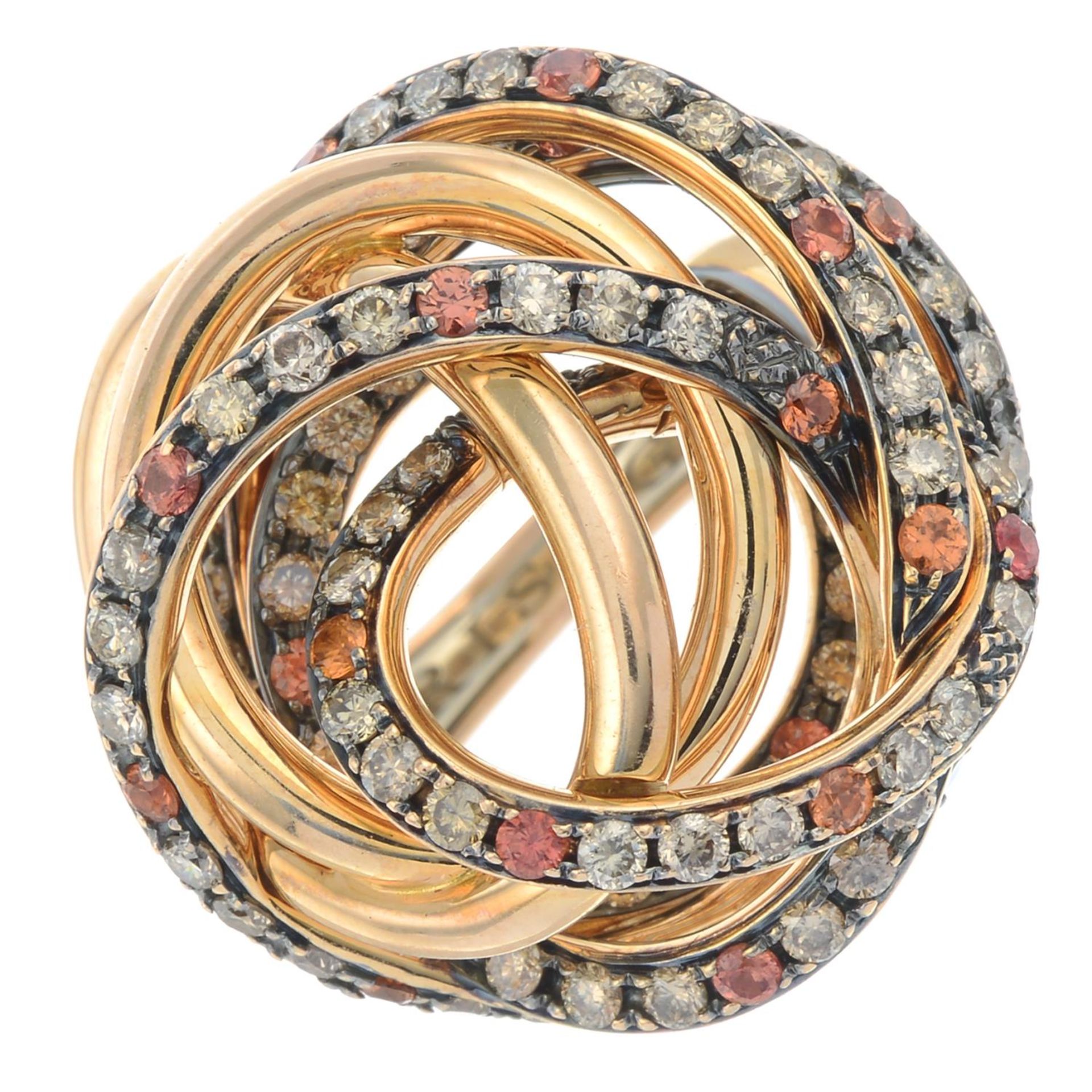 An 18ct gold 'coloured' diamond and orange sapphire 'Matassa' ring, - Bild 2 aus 6