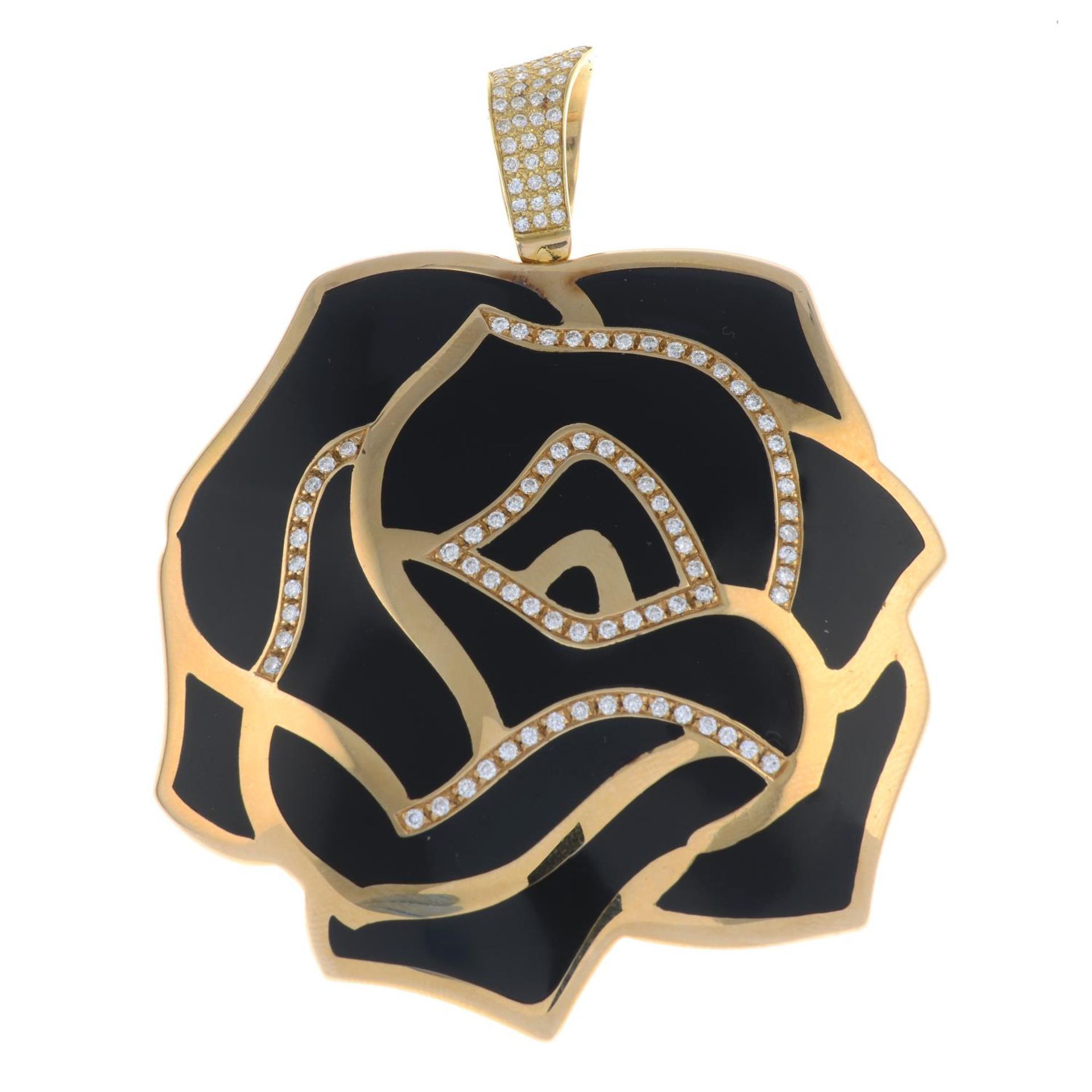 A large black enamel and pave-set diamond rose pendant, - Bild 2 aus 4