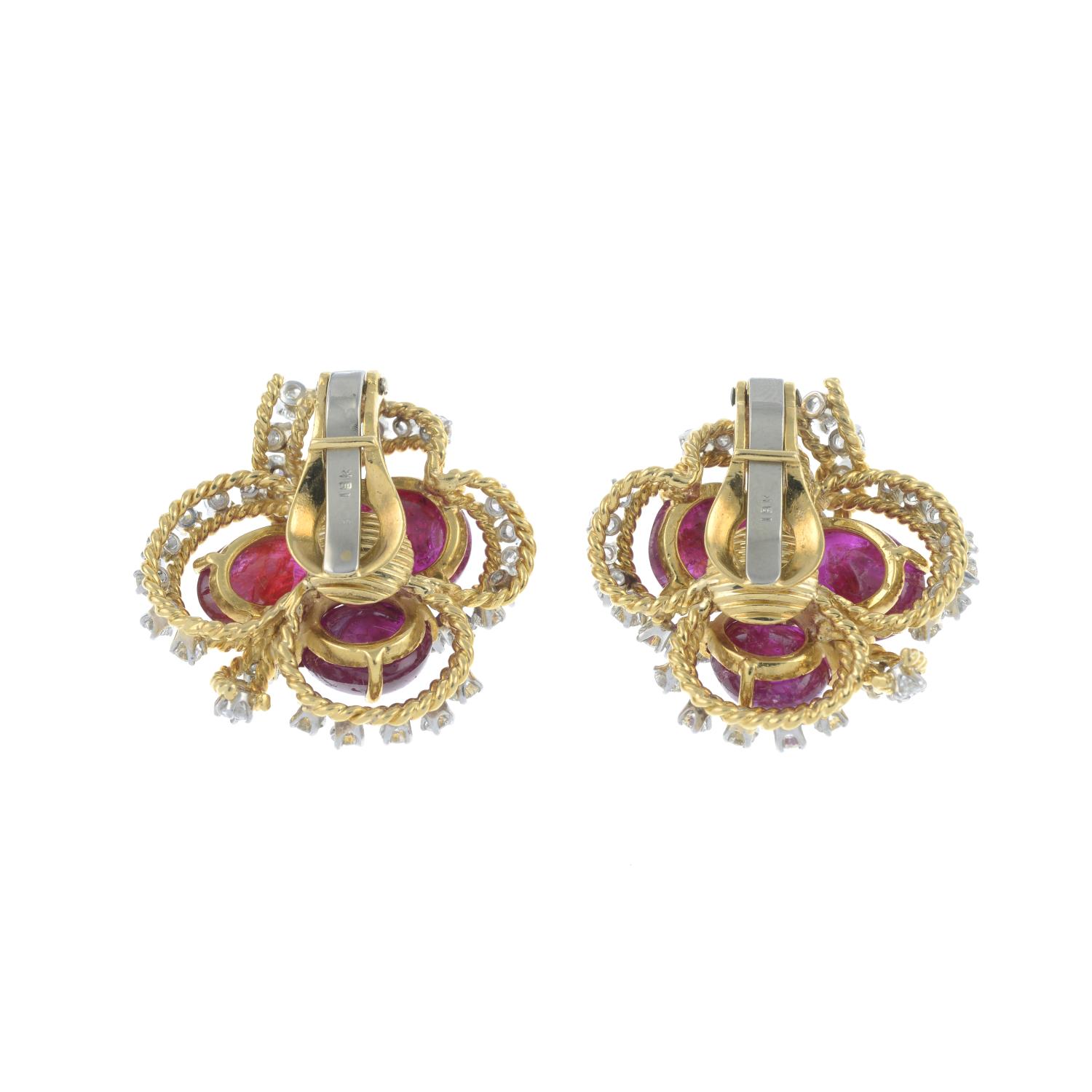 A pair of Burmese ruby cabochon and diamond earrings. - Image 3 of 4