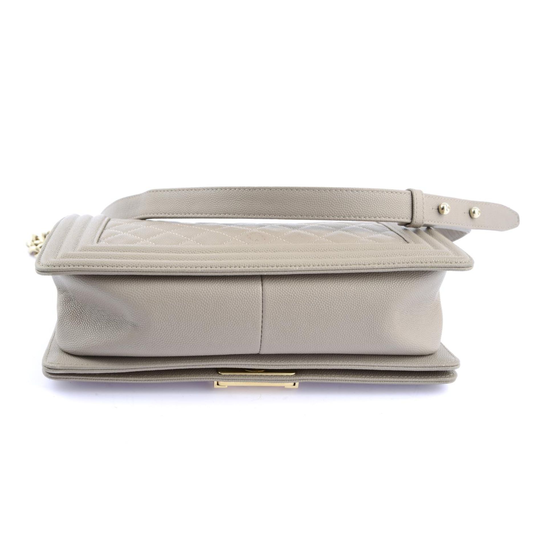 CHANEL - a Medium Shiny Beige Caviar Boy Flap handbag. - Image 3 of 5