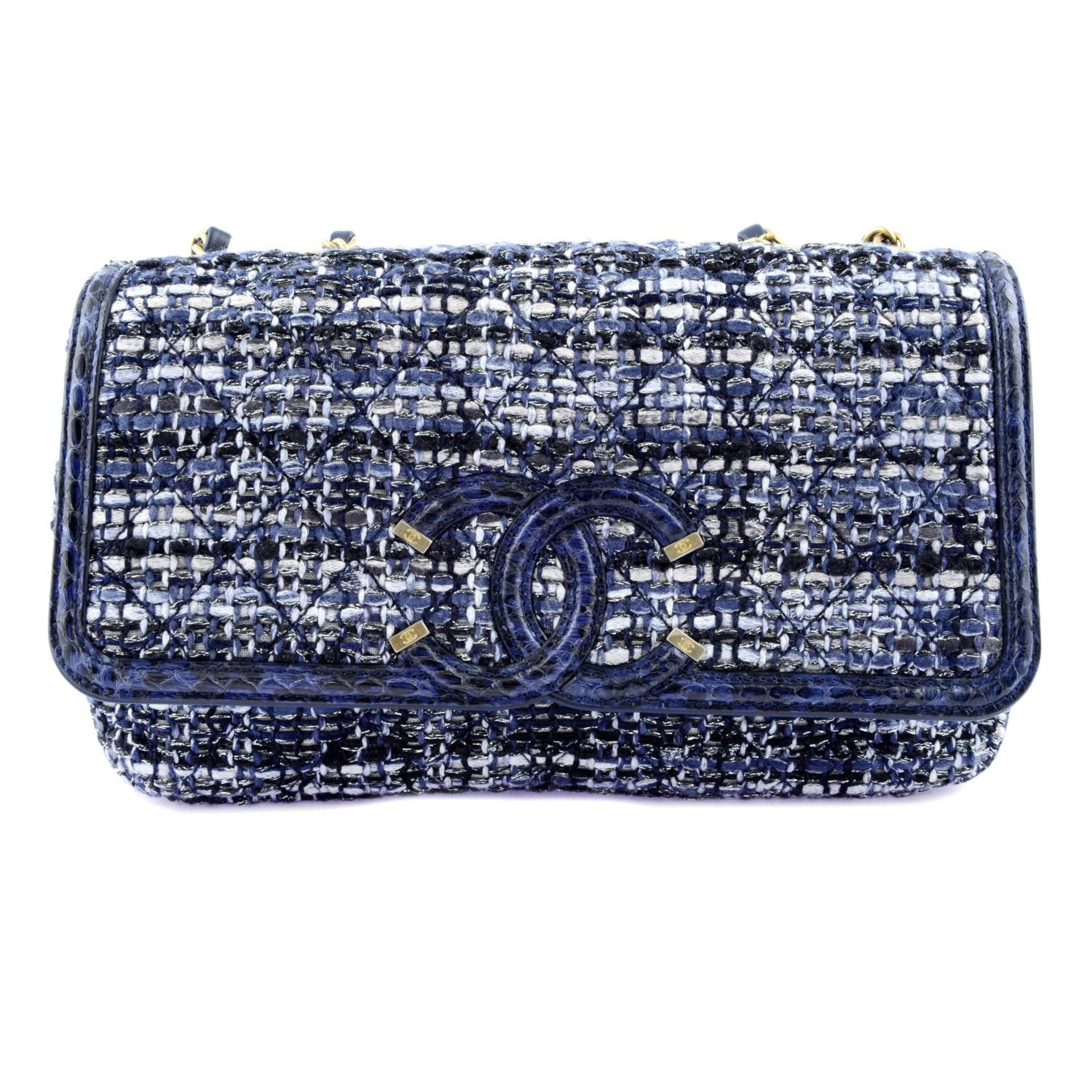 CHANEL - a Medium Quilted Tweed Filigree Flap handbag.