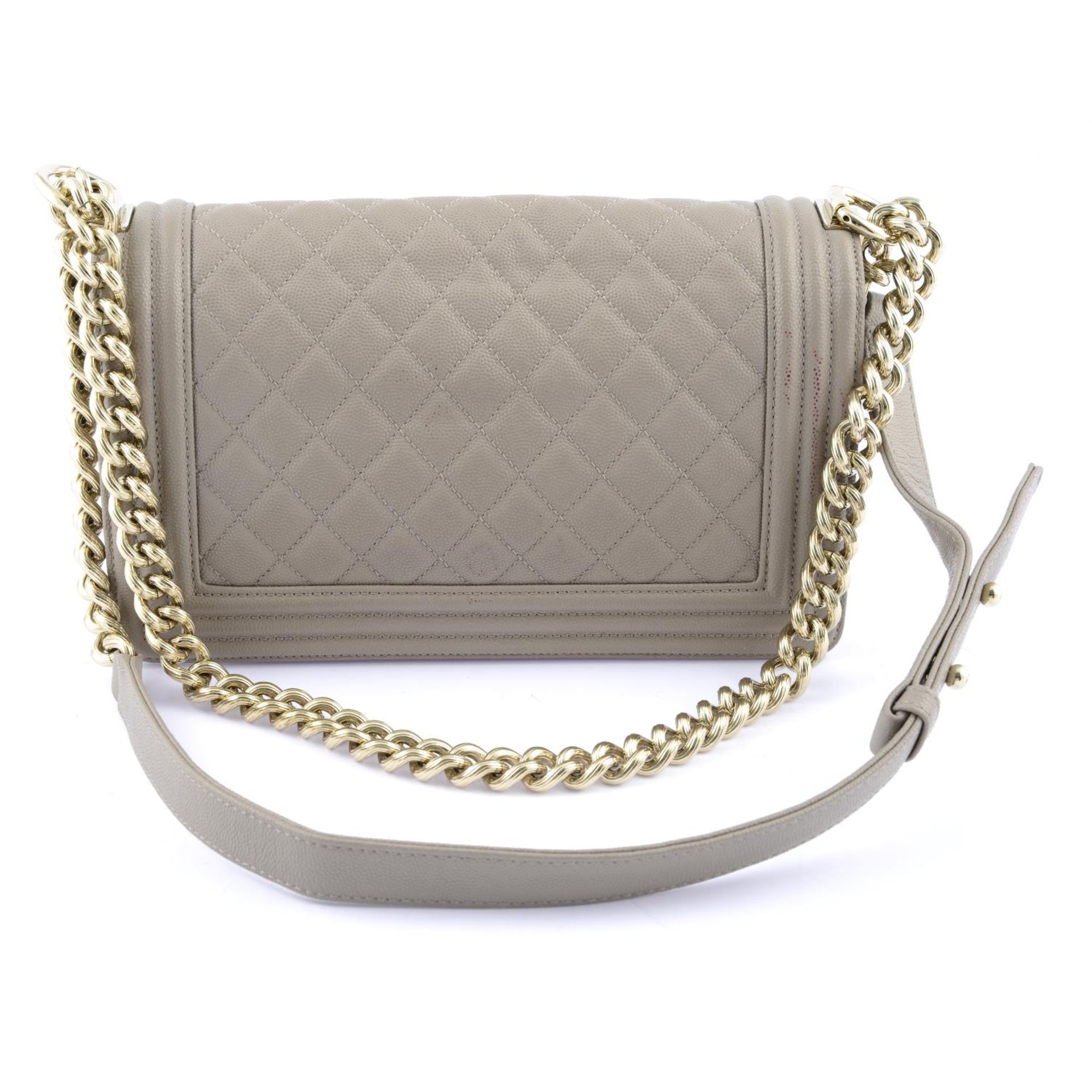 CHANEL - a Medium Shiny Beige Caviar Boy Flap handbag. - Image 4 of 5