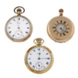 A group of five assorted pocket watches, to include a gold plated half hunter by Waltham.