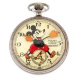 An open face Mickey Mouse pocket watch by Ingersoll.