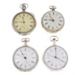 A group of four assorted pocket watches.