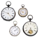A group of four assorted pocket watches, to include two silver examples.