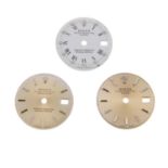 ROLEX - a group of three assorted ladies' watch dials to include Date and Datejust examples.