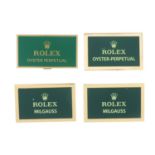 ROLEX - a group of four metal watch display signs,