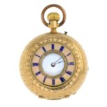 An early 20th century 14ct gold enamel half hunter pocket watch.