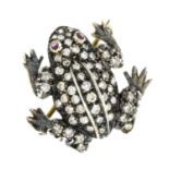 A brilliant-cut diamond frog brooch,