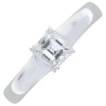 A platinum square-shape diamond single stone ring.Estimated diamond weight 0.55ct,