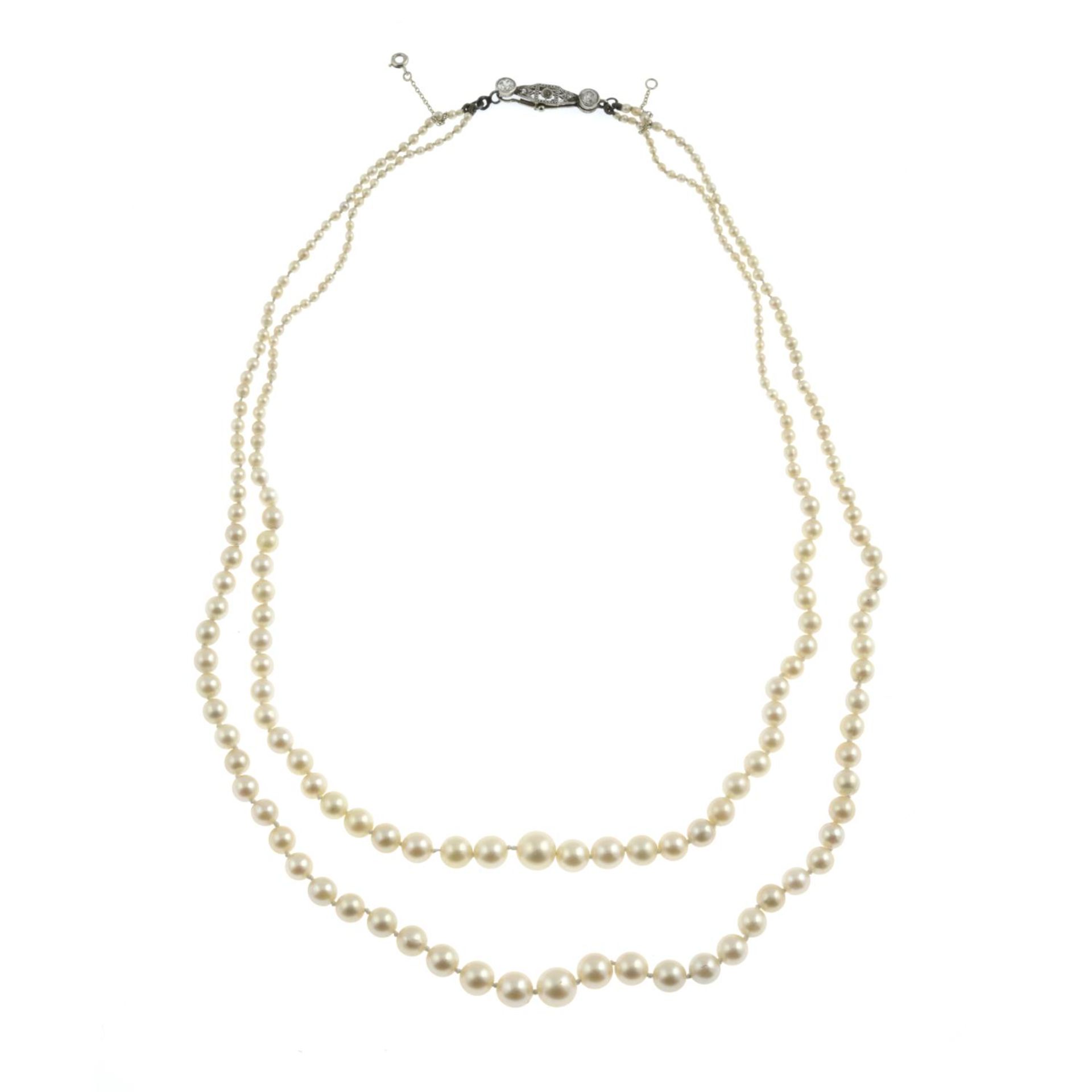 A cultured pearl two-row necklace, - Image 2 of 2