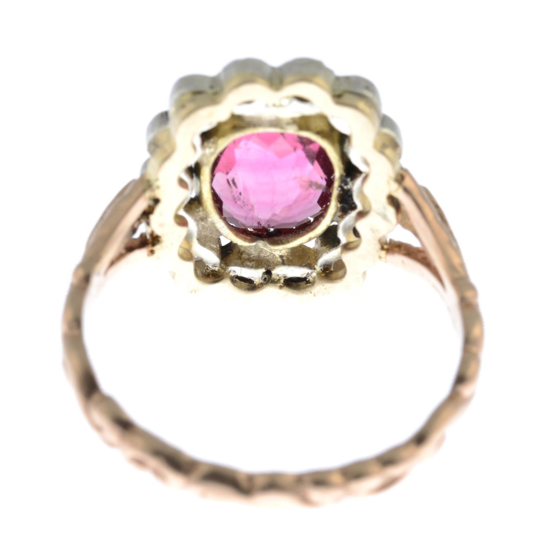 A pink tourmaline and brilliant-cut diamond cluster ring.Tourmaline weight 2.10cts.Estimated total - Image 3 of 3