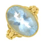 A 1970's 18ct gold aquamarine single-stone ring.Aquamarine weight 6.70cts.Hallmarks for London,