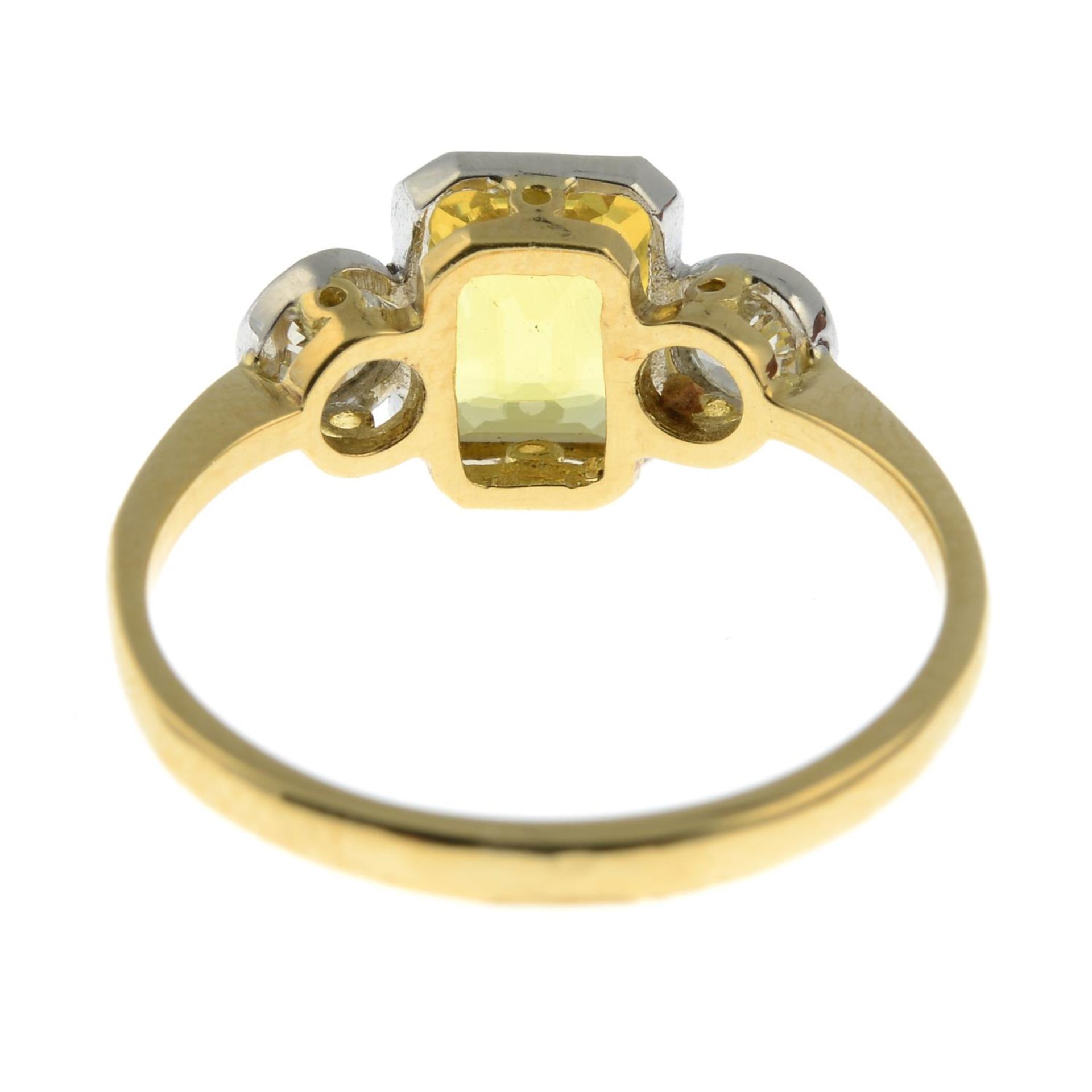 A yellow sapphire and brilliant-cut diamond three-stone ring.Sapphire weight 1.25cts.Total diamond - Image 3 of 3