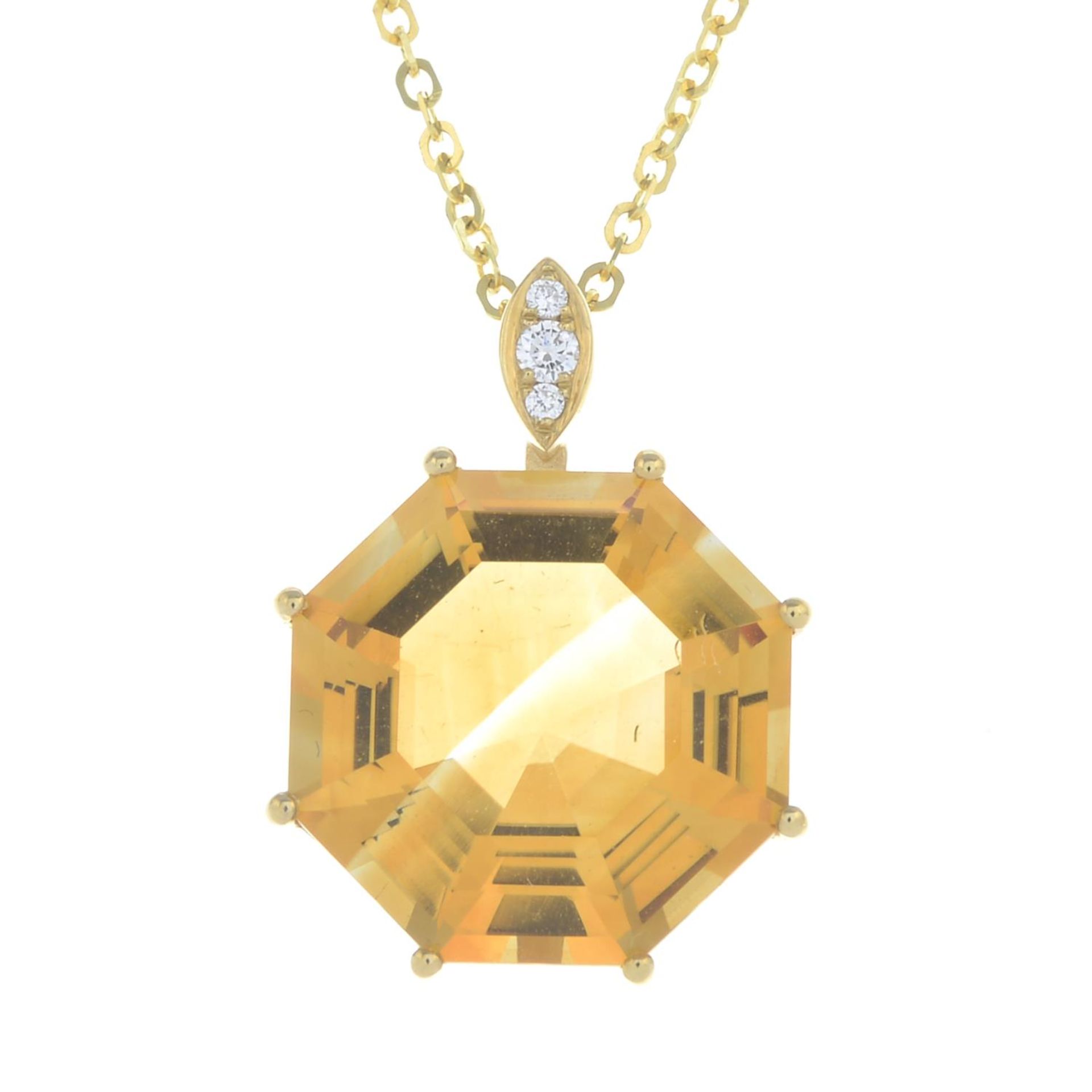 An 18ct gold citrine and brilliant-cut diamond pendant,