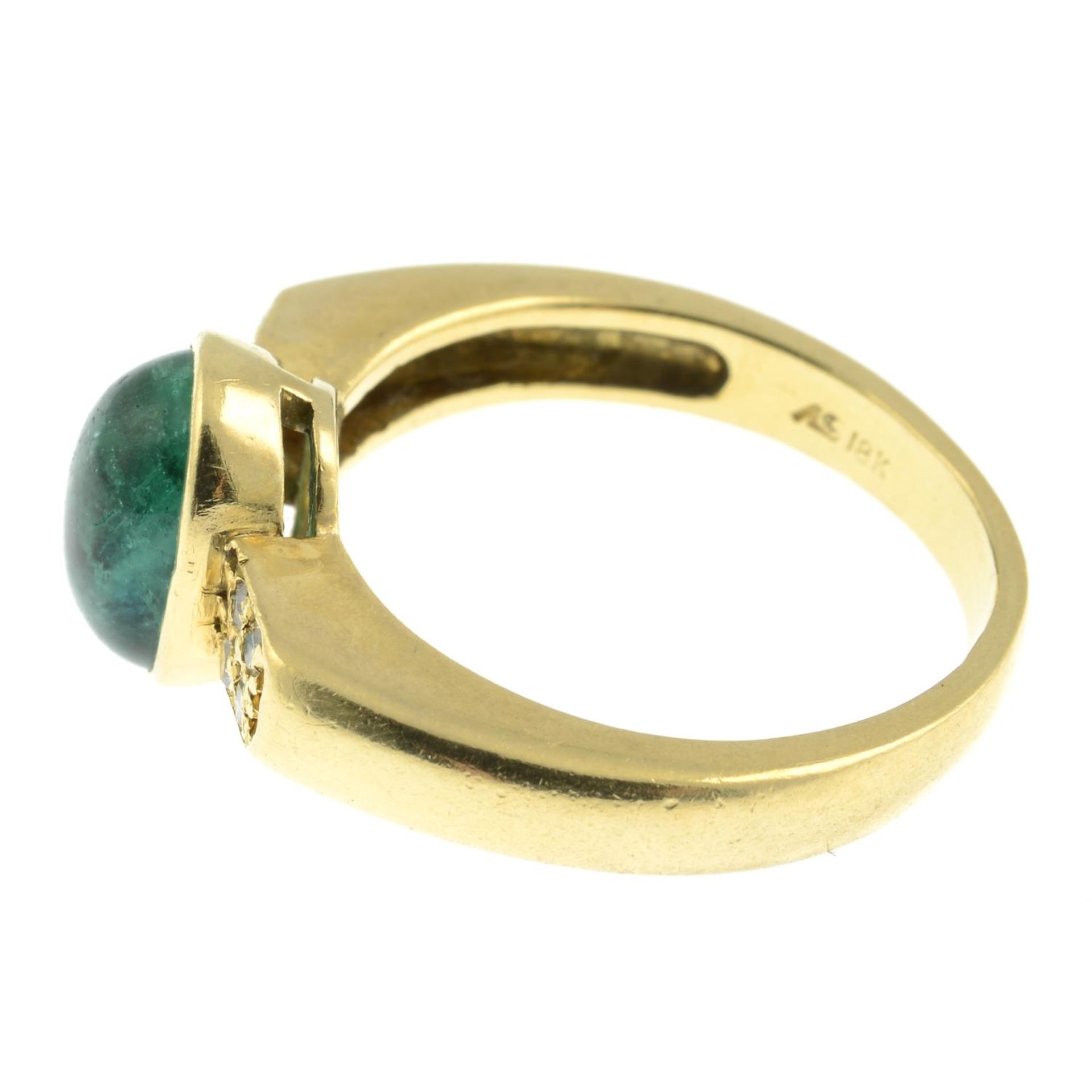 An emerald cabochon and single-cut diamond dress ring.Emerald calculated weight 2.43cts, - Image 3 of 3