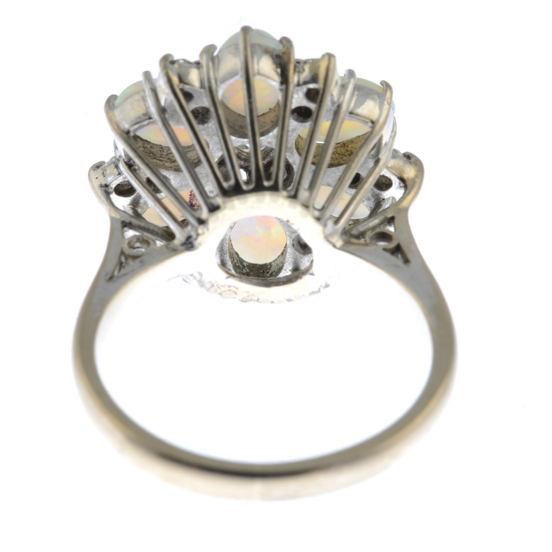 A 1970s 18ct gold opal cabochon and single-cut diamond cluster ring.Hallmarks for Birmingham, - Image 3 of 3