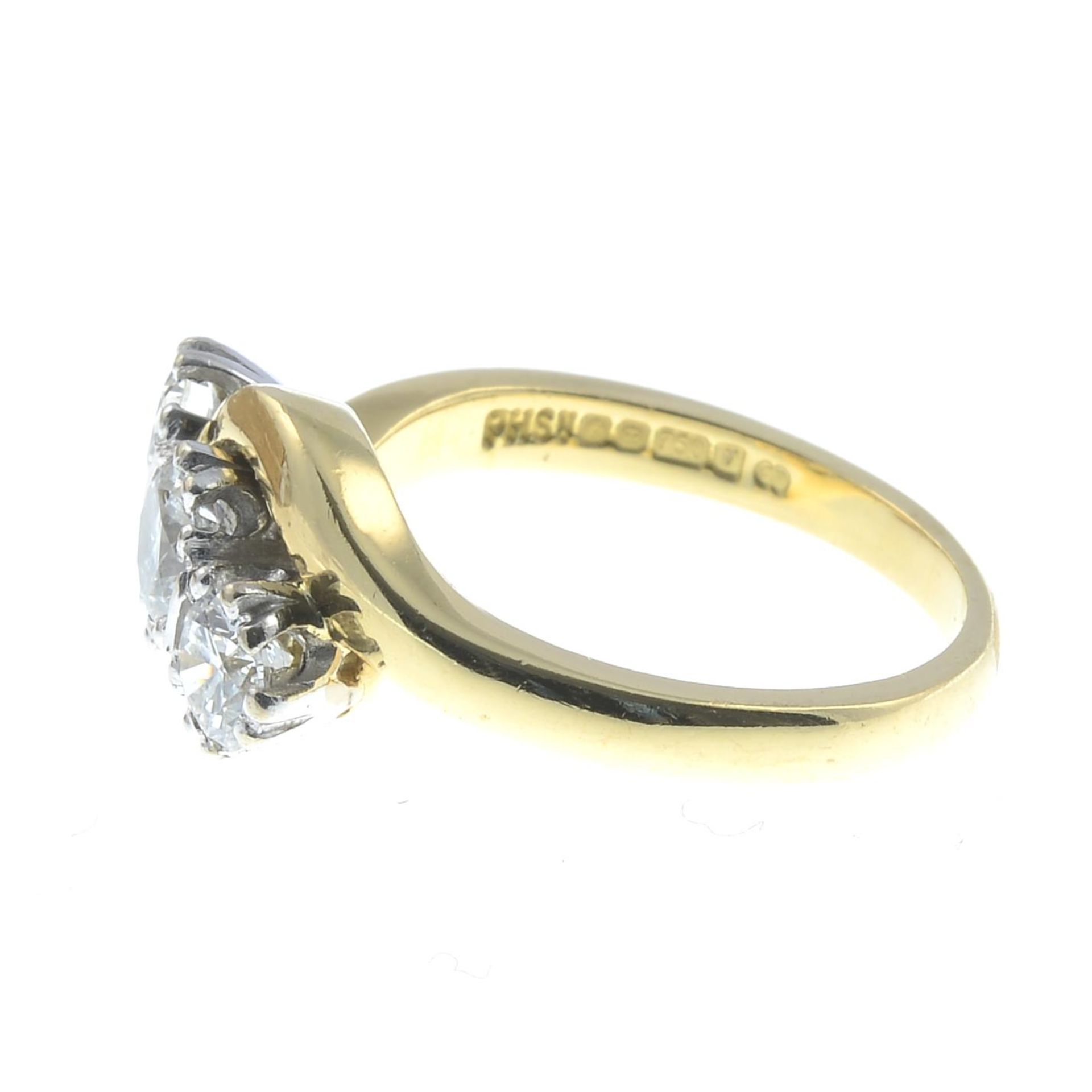 An 18ct gold brilliant-cut diamond three-stone ring.Estimated total diamond weight 1ct, - Image 3 of 3