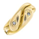 An early 20th century 18ct gold intertwined snake ring,